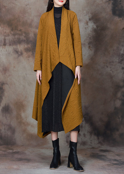 Yellow Asymmetrical Patchwork Cotton Loose Cardigan Spring