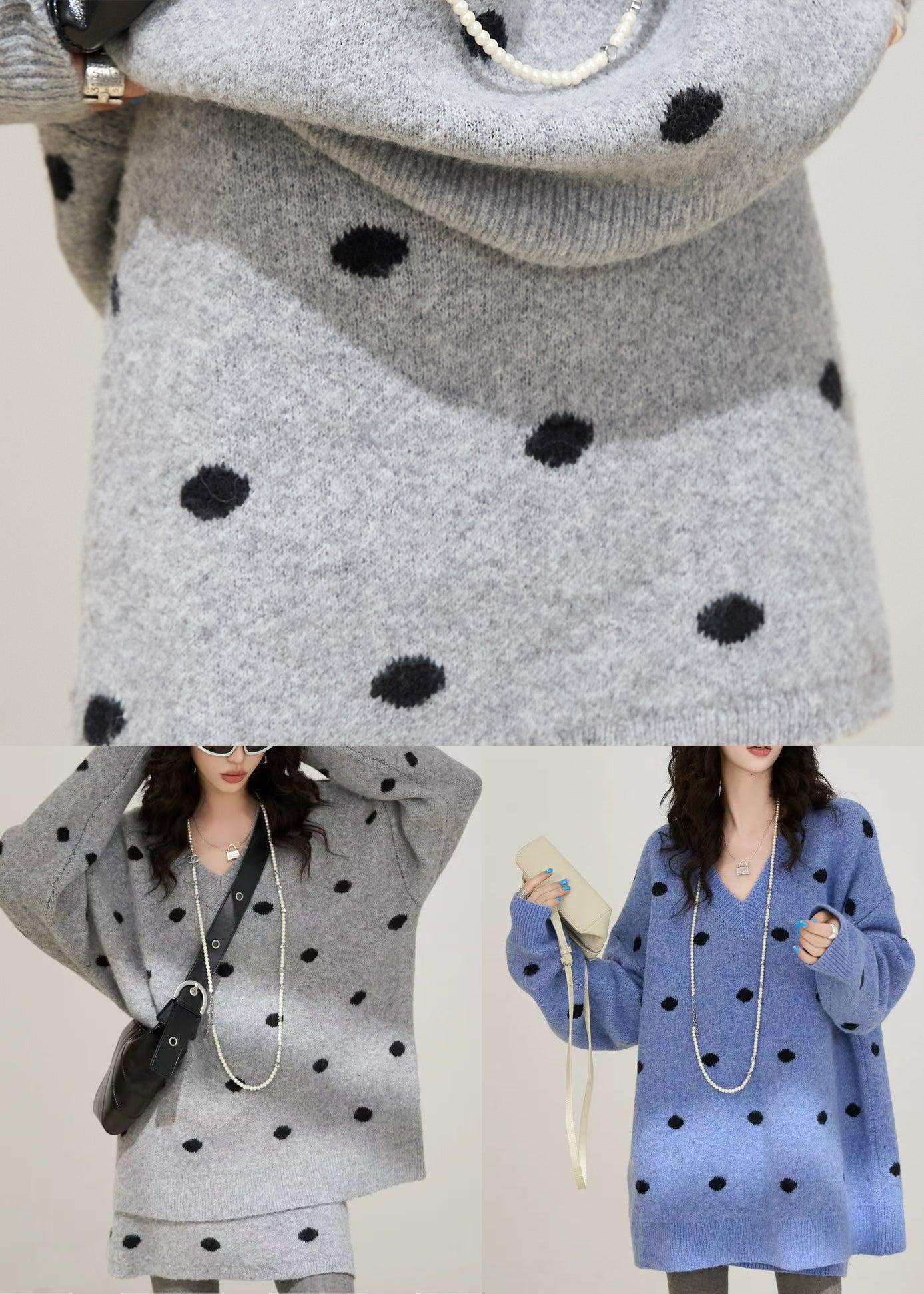 Grey Oversized Cozy Knit Two Pieces Set Winter