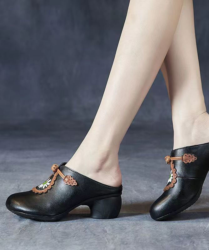 Black Splicing Chunky Slide Sandals