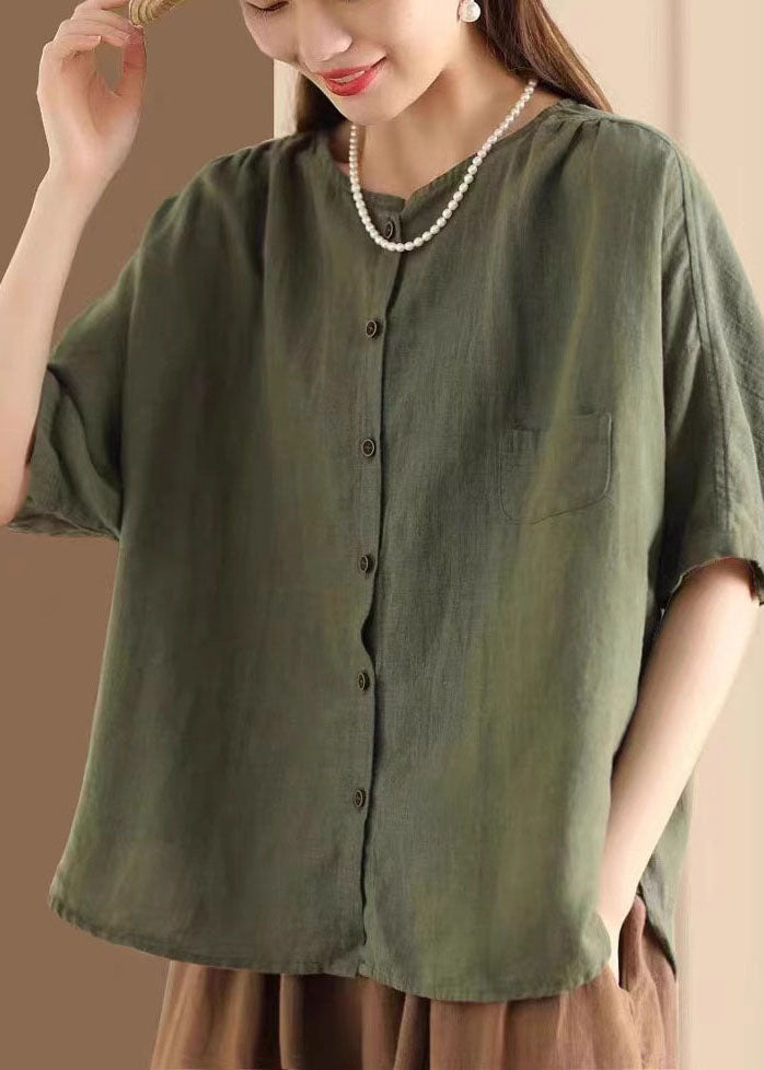 White Oversized Linen Shirt Tops Half Sleeve
