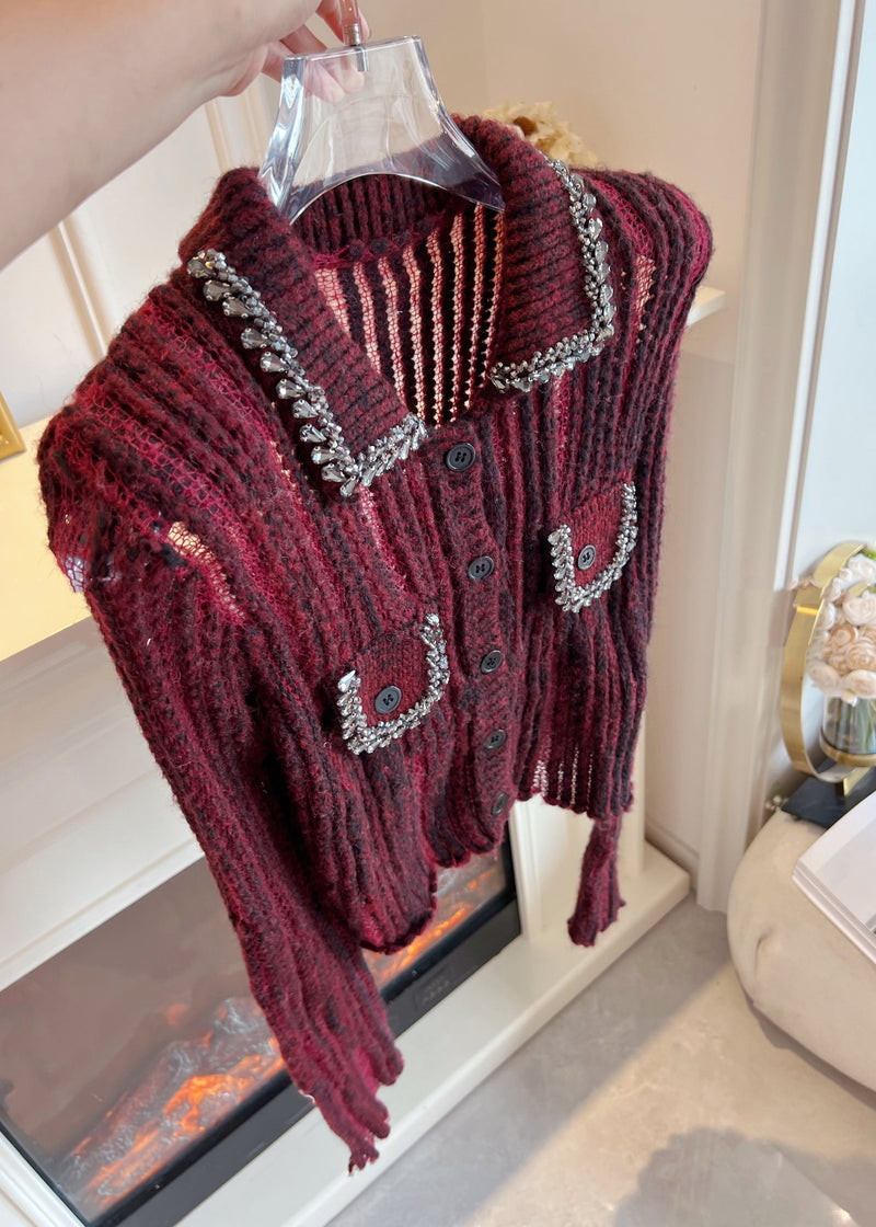Diy Mulberry Peter Pan Collar Zircon Cotton Knit Sweaters Spring