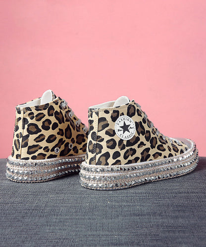 Leopard Print Flat Shoes for Rivet Cross Strap Splicing Flat Shoes for