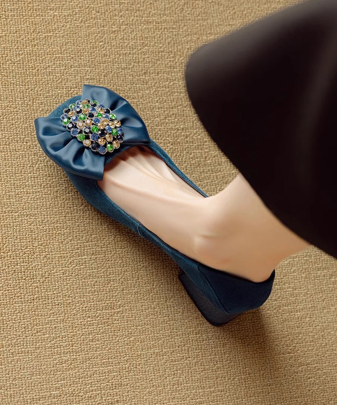 Stylish Bow Zircon Splicing Chunky Penny Loafers Blue Suede