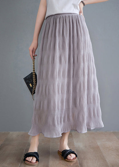 Grey Cotton a Line Skirts Elastic Waist Wrinkled Summer