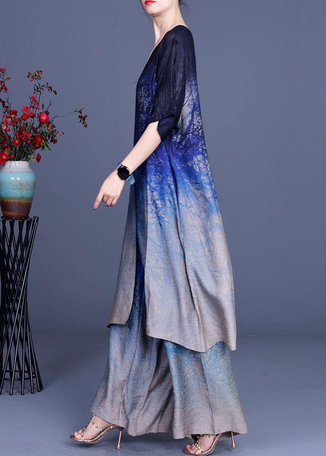Print Gradient Top + Wide Leg Pants Two Piece Set