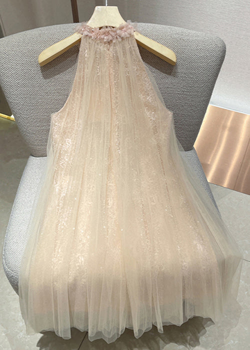 Pink Sequins Tulle Mini Dress Sleeveless