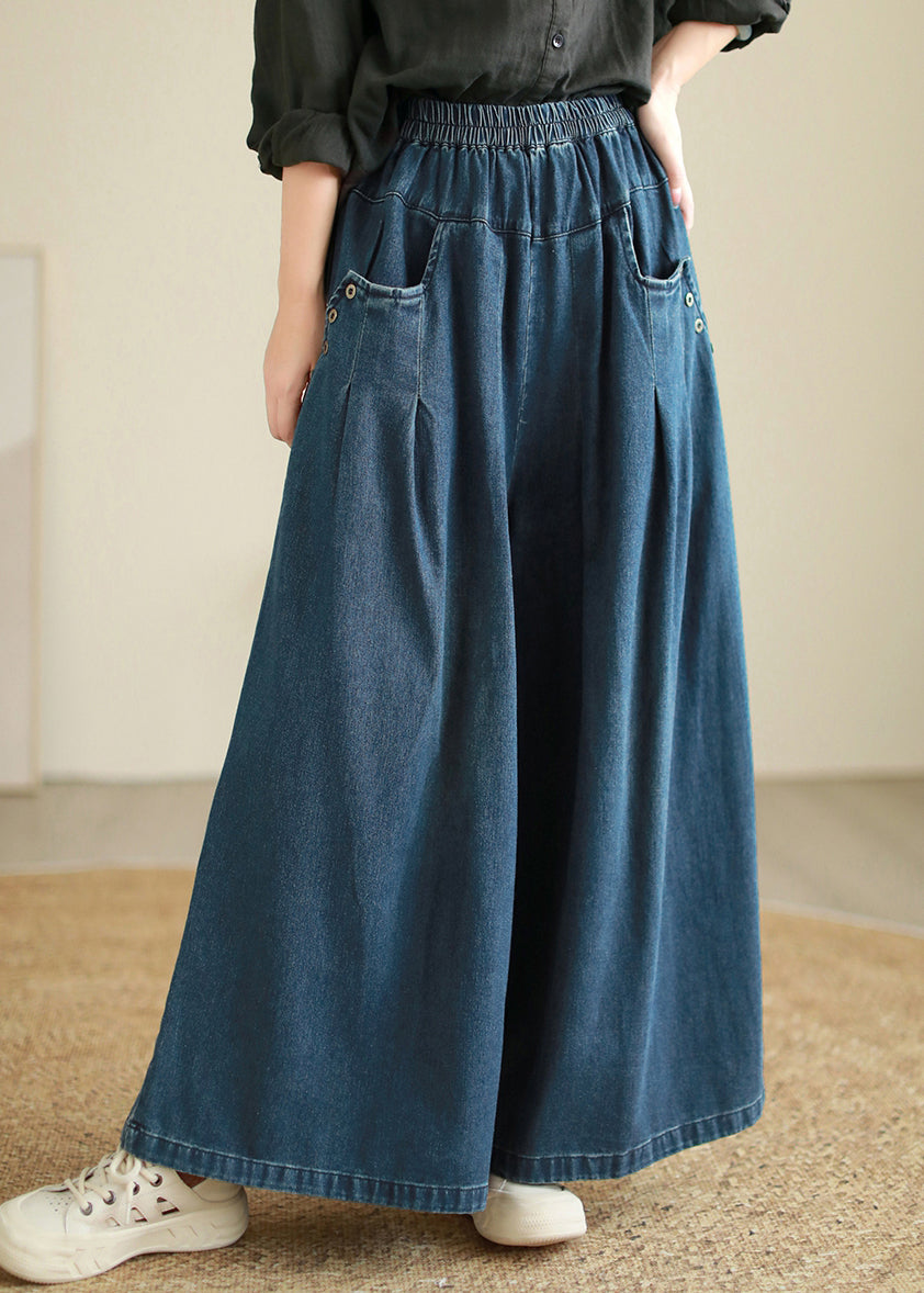 Blue Pockets Patchwork Wide Leg Jeans Spring