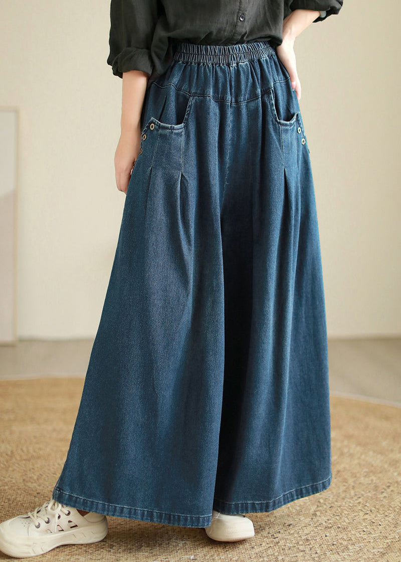 Blue Pockets Patchwork Wide Leg Jeans Spring