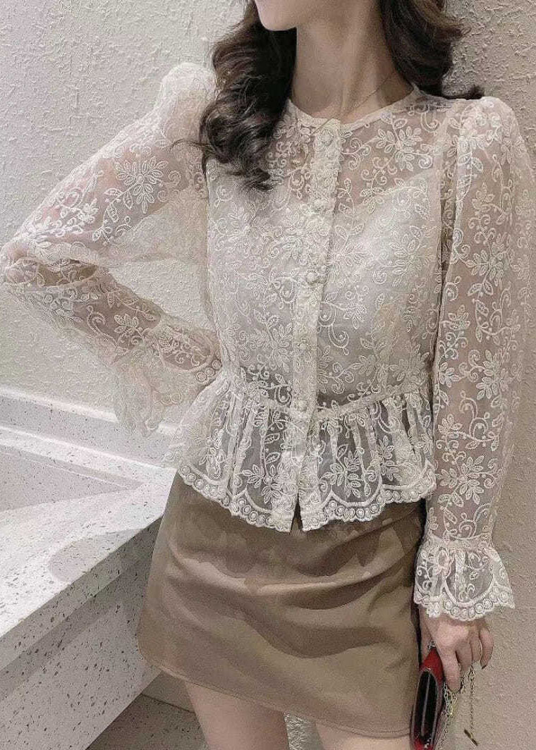 White O-neck Button Coat Spaghetti Strap Top Two Pieces Set Flare Sleeve