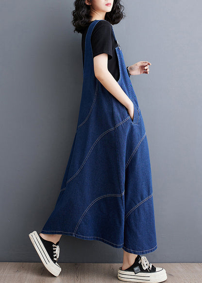 Blue Oversized Patchwork Denim a Line Dresses Spring