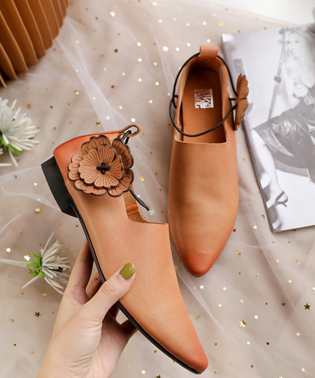 Pointed Toe Flat Shoes for Pink Brown Cowhide Leather