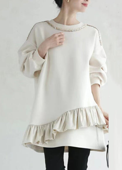 Loose Beige Ruffled Nail Bead Cotton Fall