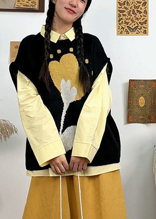 Diy Black O-neck Knit Waistcoat Fall