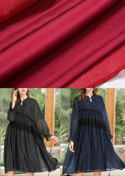 Navy Cinched Chiffon O-neck Summer Maxi Dress