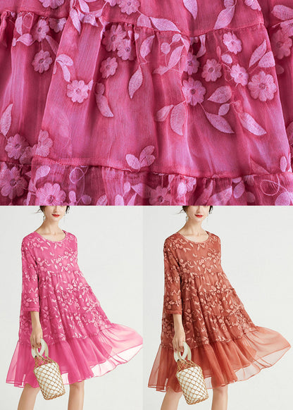Rose O-neck Embroideried Chiffon Dress Spring