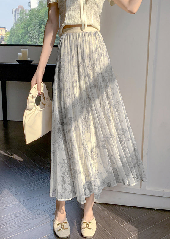 Apricot Print Elastic Waist Chiffon Skirts Summer