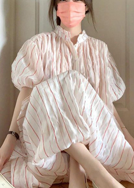 Puff Sleeve Striped Cotton Two Pieces Set
