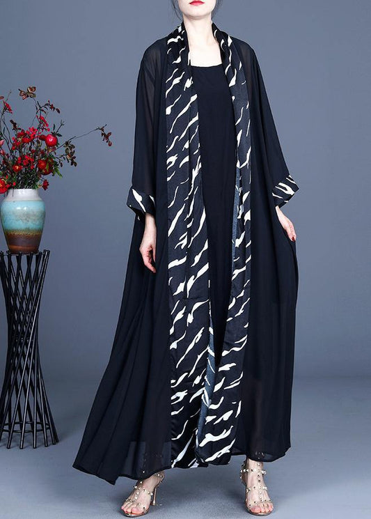 French Zebra Pattern Summer Silk Patchwork Cardigans Long