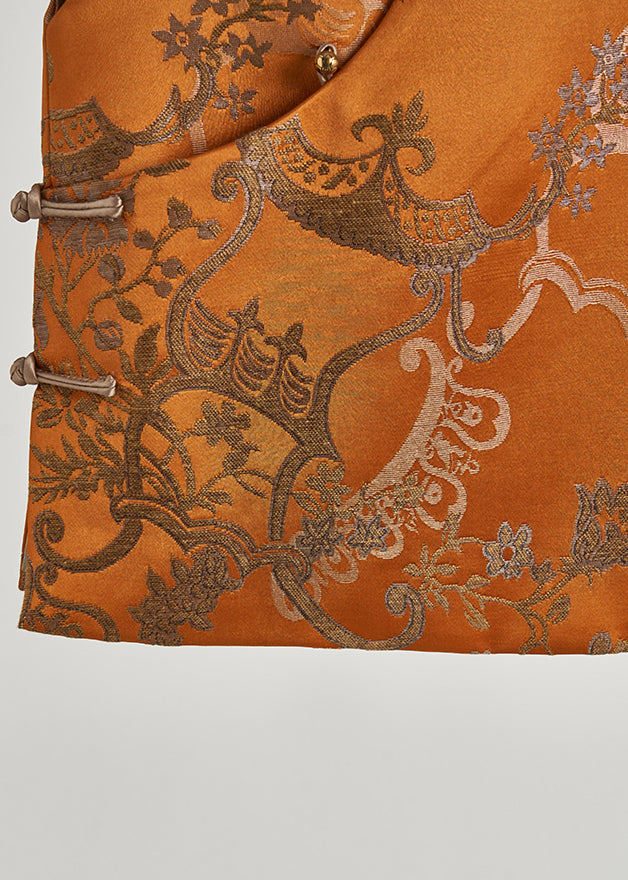 Golden Jacquard Chinese Button Silk Vests Fall
