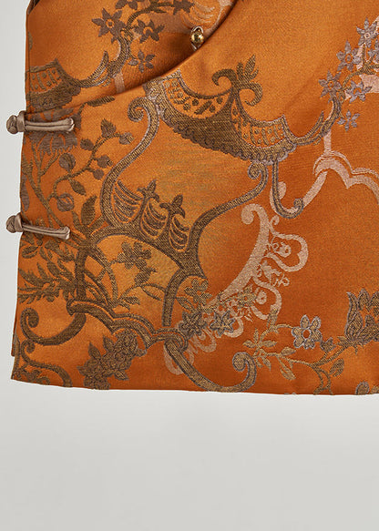 Golden Jacquard Chinese Button Silk Vests Fall
