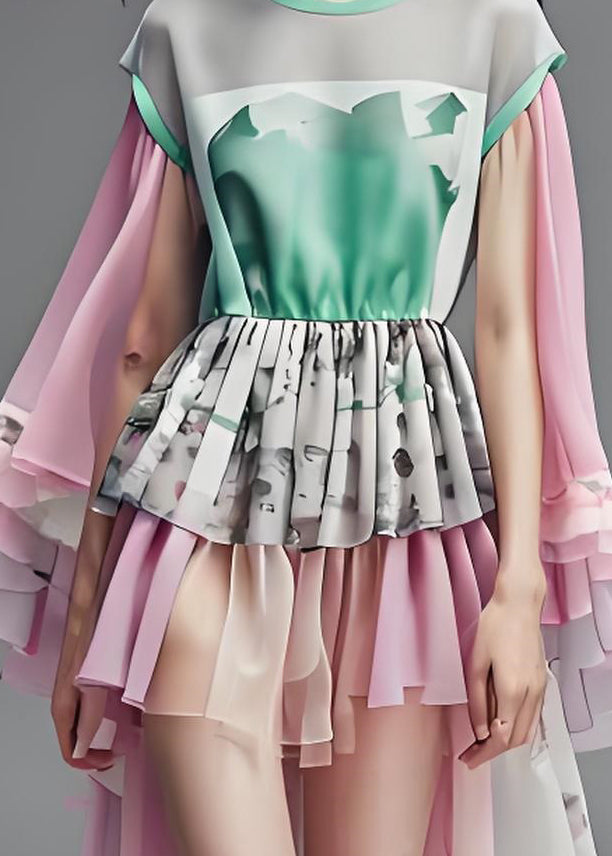 Asymmetrical Organza Patchwork Low High Design Chiffon Dresses Summer
