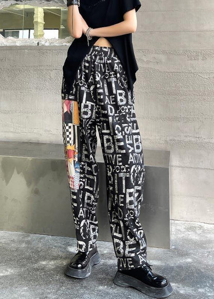 Black Graphic High Waist Wide Leg Pants