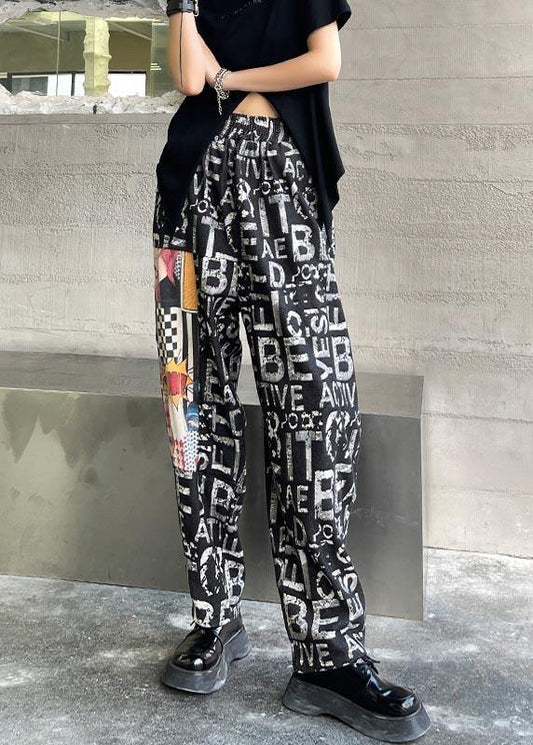 Black Graphic High Waist Wide Leg Pants
