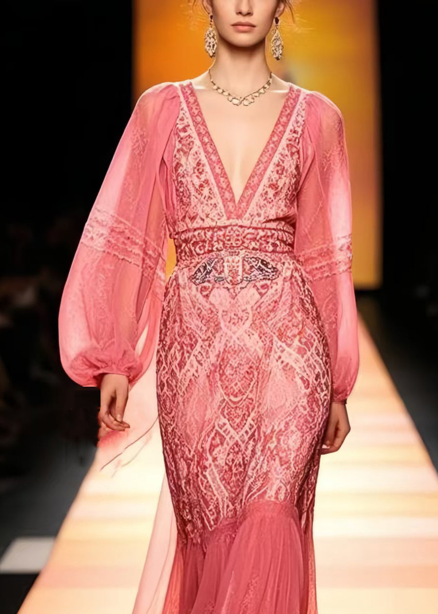 Rose Cinched Patchwork Lace Vestidos Dresses Cloak Sleeves