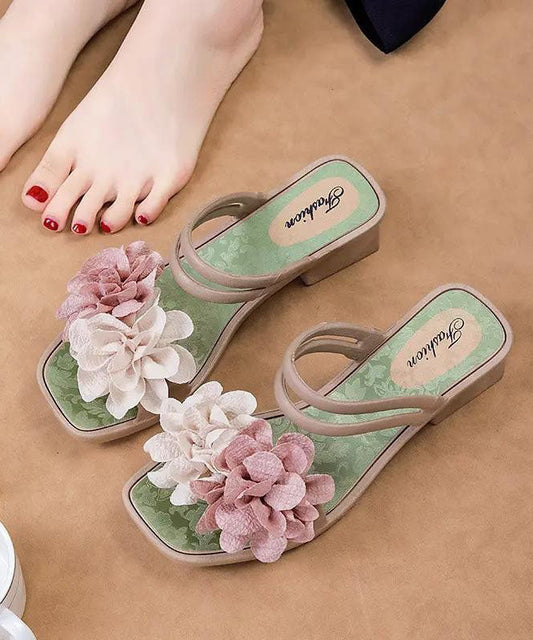 Green Chunky Splicing Slide Sandals Peep Toe