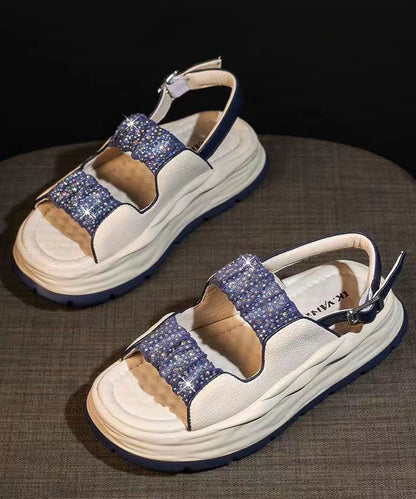 Blue Zircon Sandals Splicing Buckle Strap Platform