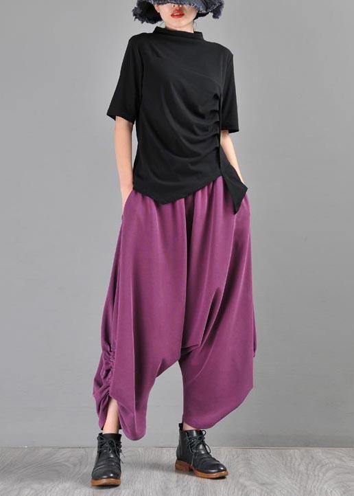 Classy Black High Neck Asymmetrical Design Cotton Tops Summer