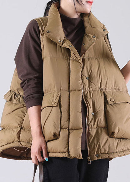 Chocolate Ruffled Pockets Duck Down Sleeveless Down Vest