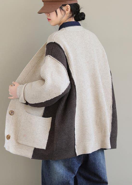 Aesthetic Spring Beige Knit Tops V Neck Button Down Knitted Clothes