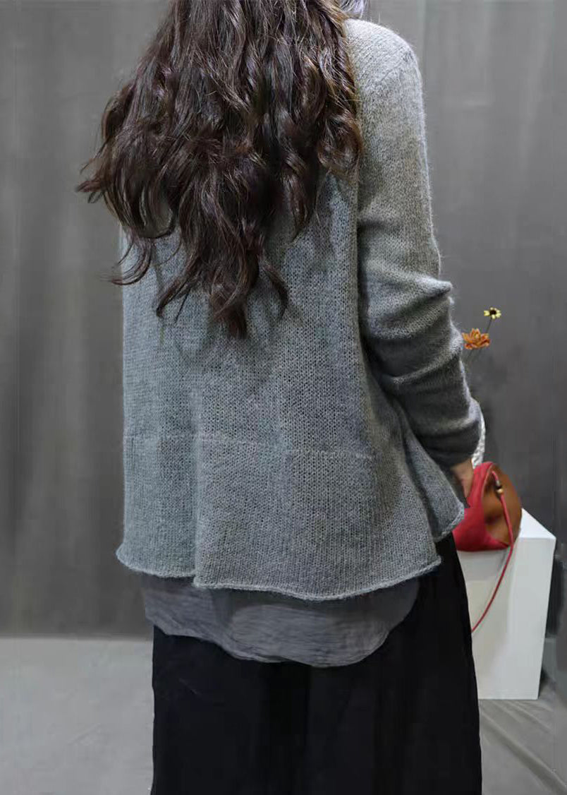 Simple Red Asymmetrical Patchwork Cotton Knit Tops Long Sleeve Fall