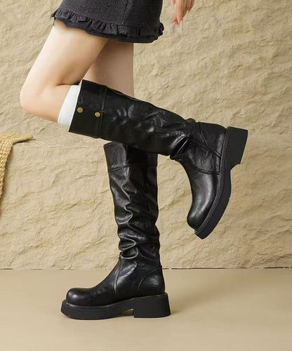 New Brown Faux Leather Wrinkled Splicing Boots