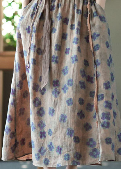 Purple Wrinkled Pocketsprint Linen Skirt Summer