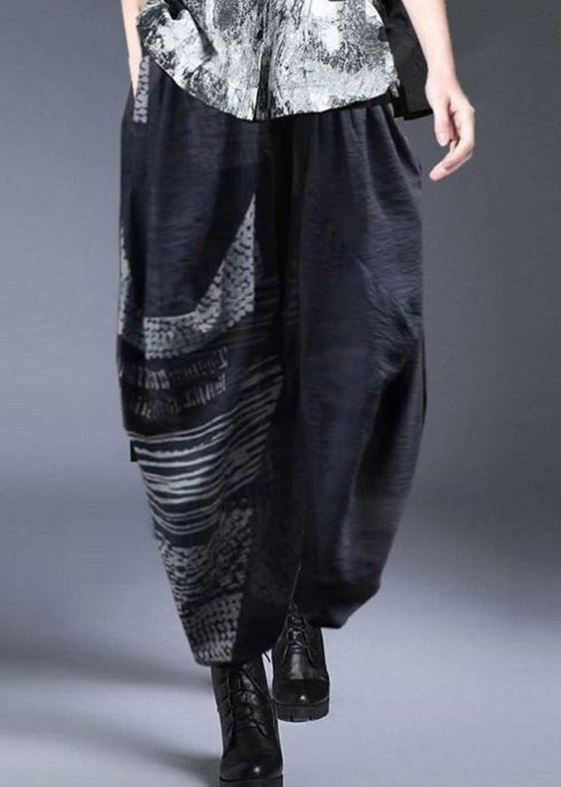 Classy White Peter Pan Collar Print Button Cotton Blend Top and Harem Pants Two Pieces Set Summer