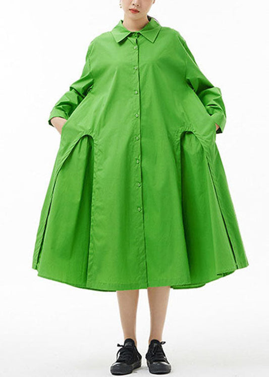 Boutique Green Peter Pan Collar Button Party Shirt Dress Spring