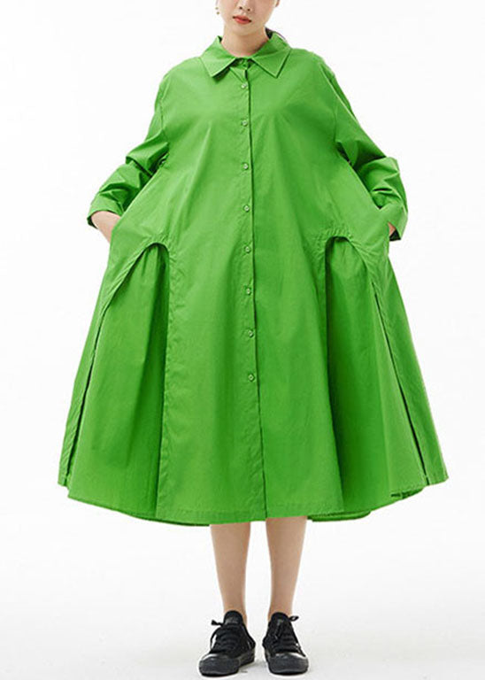 Boutique Green Peter Pan Collar Button Party Shirt Dress Spring