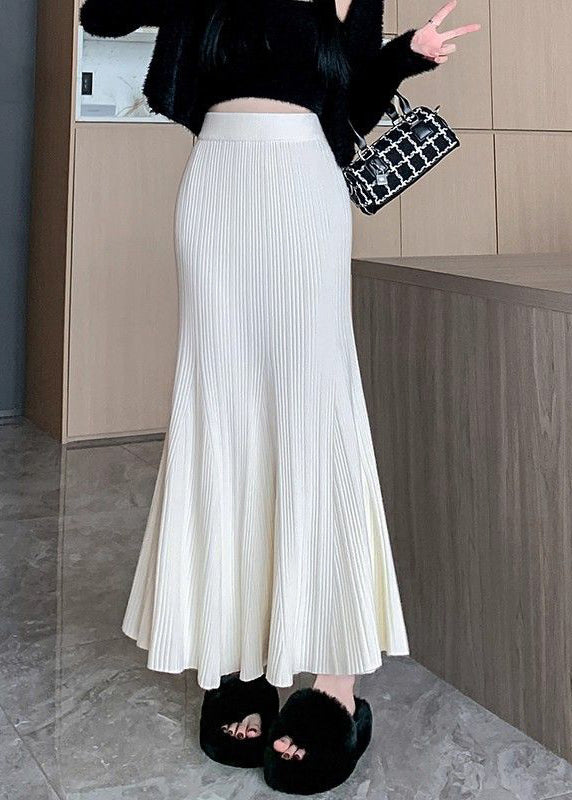 White High Waist Patchwork Knit Maxi Skirt