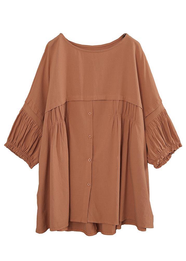 Orange Patchwork Batwing Sleeve Cotton Shirt Tops Summer