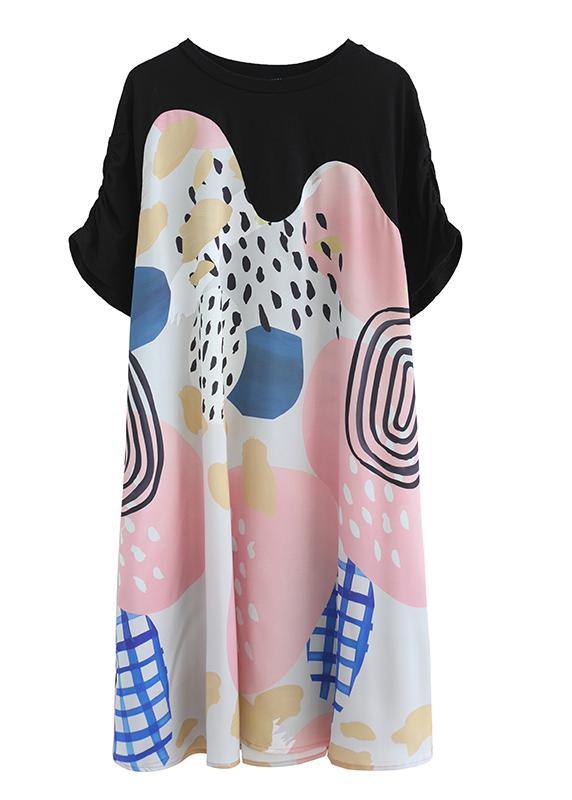 French Print Dress O Neck Short Sleeve Summer Dress