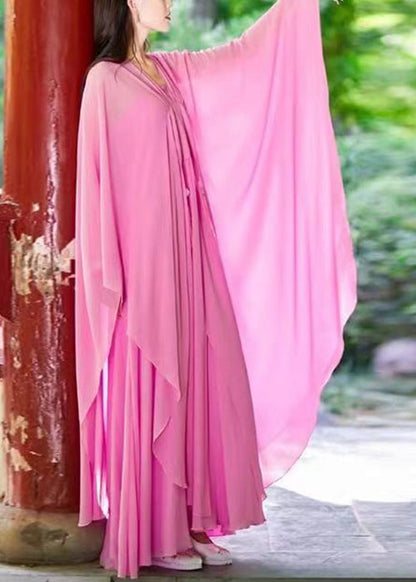 Pink V Neck Tasseled Chiffon Two-piece Set Spring