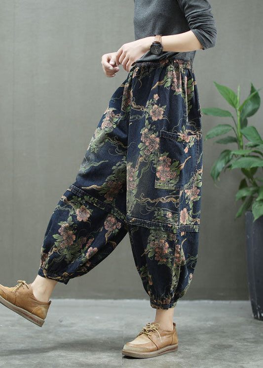 Blue Print Denim Lantern Trousers Spring