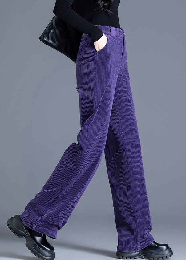 Purple Pockets High Waist Corduroy Straight Pants Spring