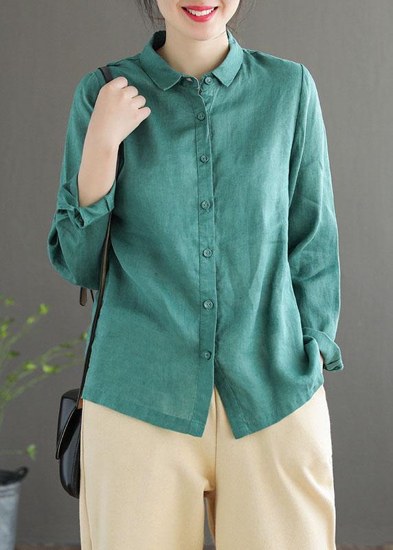 Pink Loose Button Summer Linen Long Sleeve Blouse Top