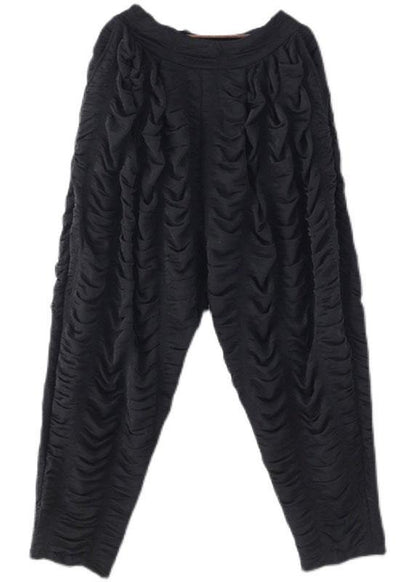 Black Wrinkled Elastic Waist Fall Harem Pants