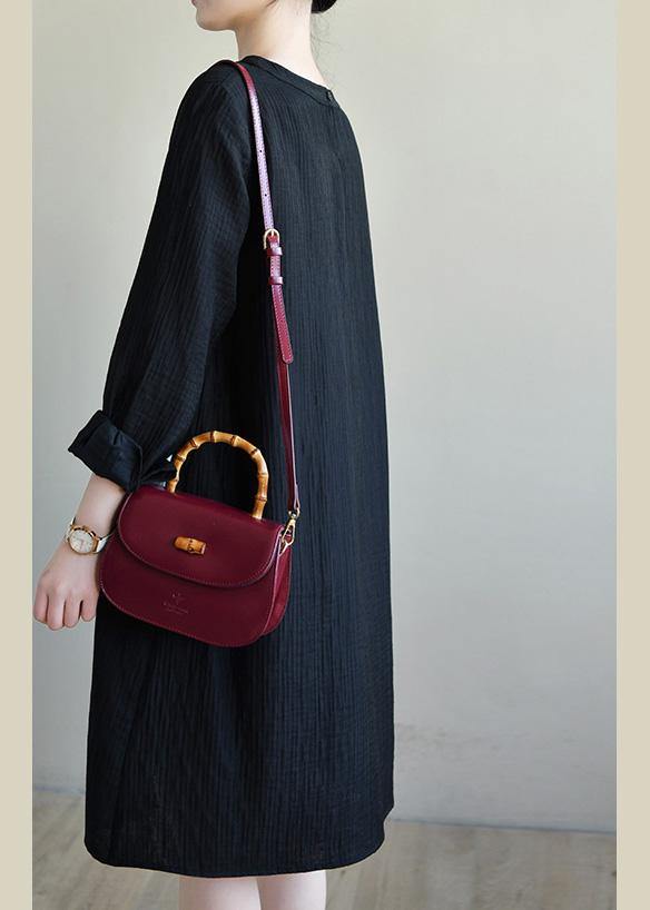 Loose Black O Neck Patchwork Spring Maxi Dress