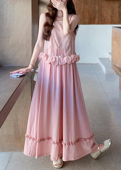 Pink Jacquard Three-dimensional Flower Sets 2 Pieces Sleeveless