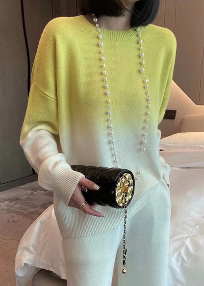Rose Gradient Color O-neck Cozy Cashmere Knit Sweaters Fall
